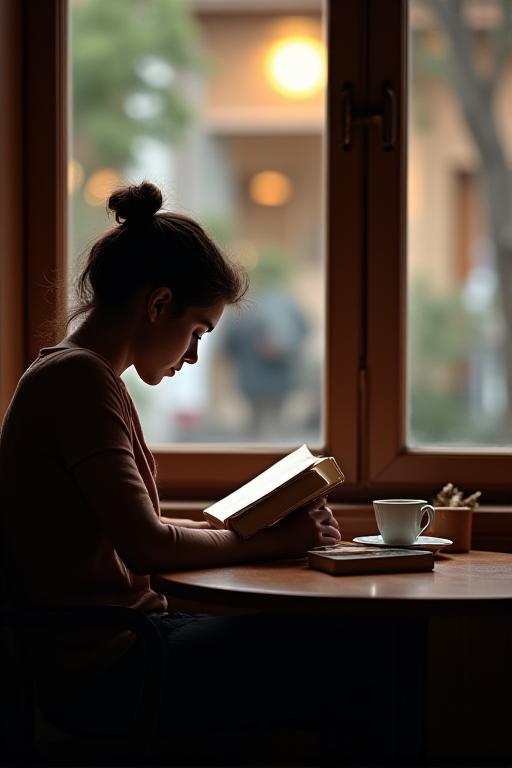 Un cliente disfrutando de un libro y un café en el interior del local