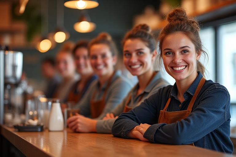 El equipo de Cauce Café sonriendo detrás de la barra